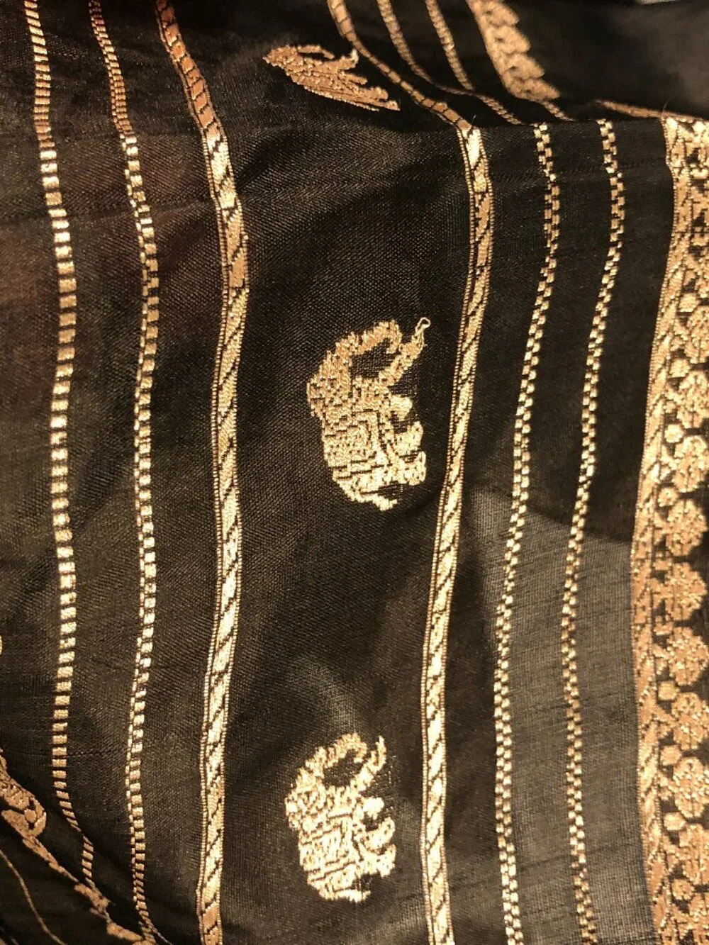 Sheer Black & Gold Embroidered Evening Scarf Shawl | Quiet Luxury